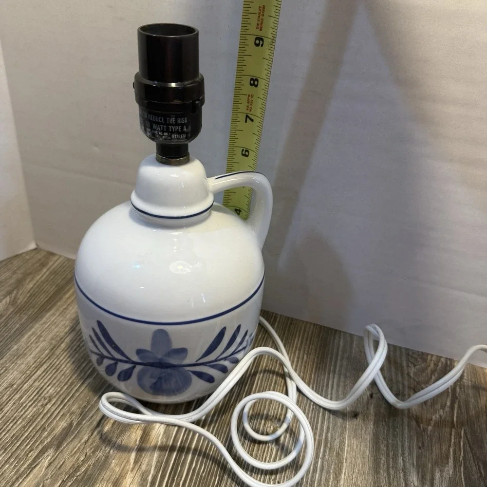 Vintage Blue and White Simple Jug Lamp } Floral Blue Table Lamp
